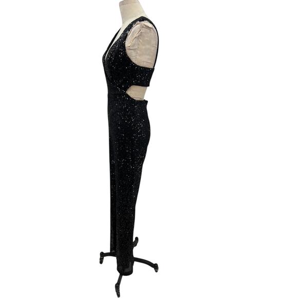 Ieena for Mac Duggal‎ Jumpsuit 26691 Sequin Cut Out Wide Leg Black Size 4 - Picture 6 of 14